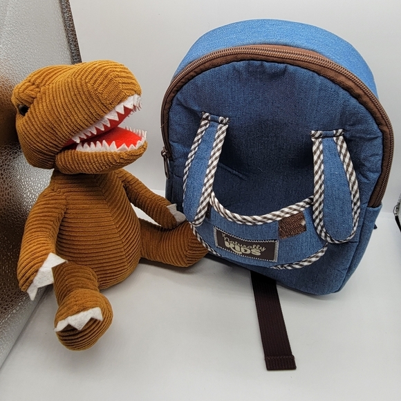 Excellent Naturally Kids Denim Backpack with Attachable Stuffed Dinosaur 18 mo.+ - Picture 6 of 10
